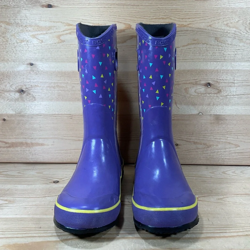 Bogs Rain Boots Triangle Dots Kids/Youth 2 Purple Waterproof 72380-546